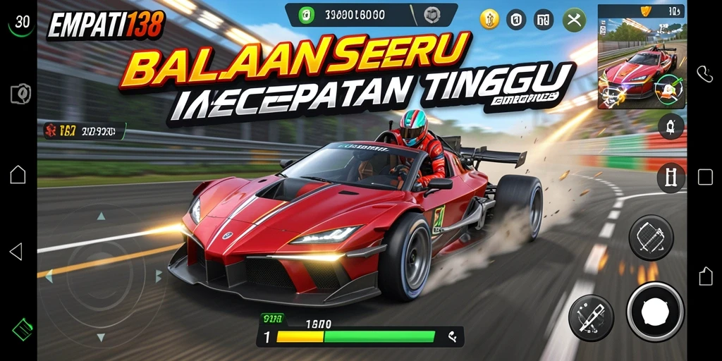 Screenshot gameplay menunjukkan aksi balapan yang mendebarkan di EMPATI138.