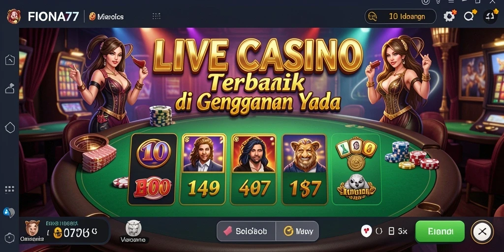 Screenshot gameplay FIONA77 yang menunjukkan dealer live dan interaksi pemain.