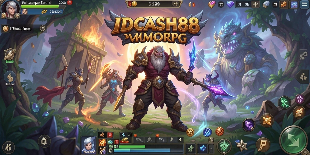 Screenshot gameplay IDCASH88 yang menunjukkan aksi pertarungan dan eksplorasi.