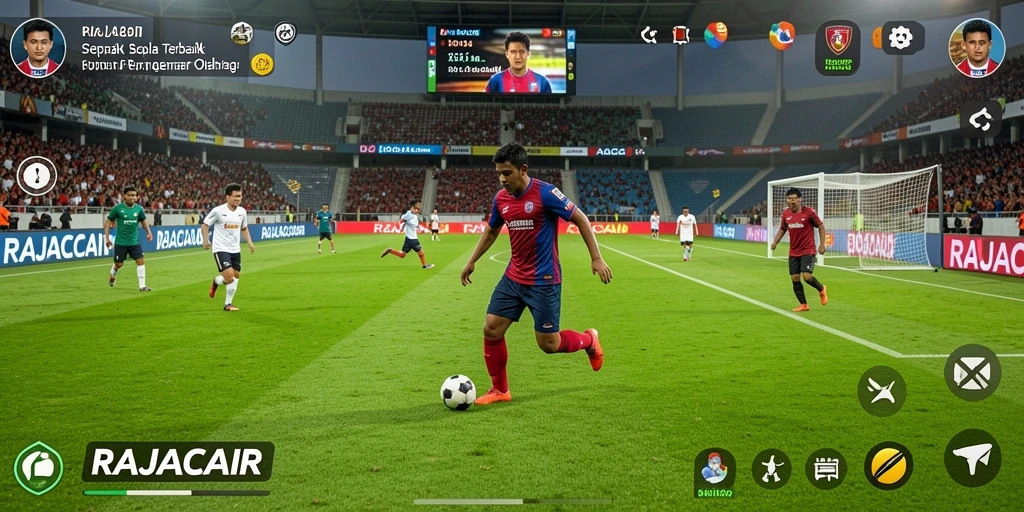 Tampilan gameplay <strong>RAJACAIR</strong> yang seru dan menegangkan di lapangan sepak bola.