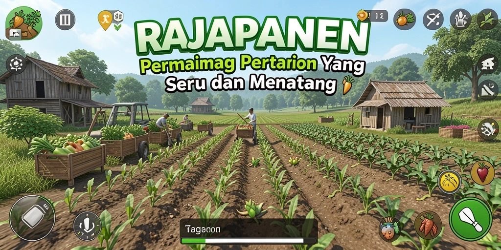 Tampilan gameplay seru di RAJAPANEN yang penuh dengan aktivitas pertanian.