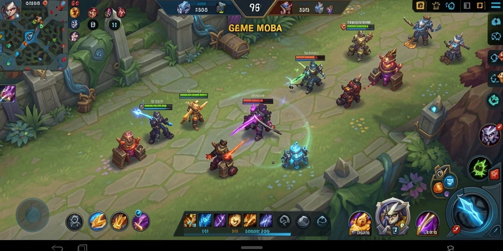 Screenshot utama yang menunjukkan aksi seru dalam gameplay MOBA.