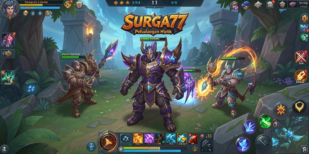 Menampilkan aksi seru dalam permainan MMORPG SURGA77.