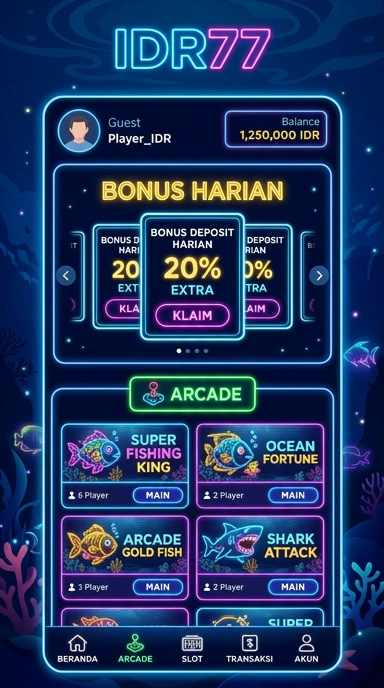 Tampilan utama aplikasi idr77 yang intuitif dan menarik.